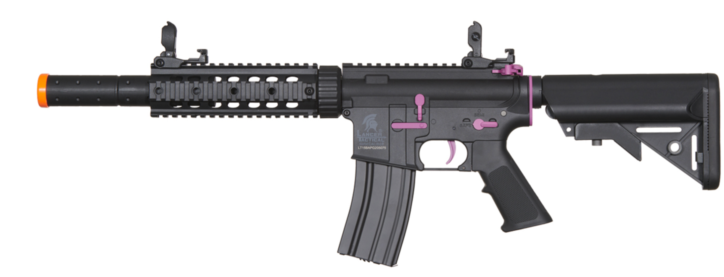 Lancer Tactical Gen 2 M4 SD Carbine Airsoft AEG Rifle with Mock Suppressor (Color: Black / Purple) Lancer Tactical Gen 2 M4 SD Carbine Airsoft AEG Rifle with Mock Suppressor (Color: Black / Purple)
